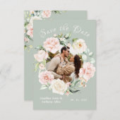 セージグリーン赤面水彩写真フローラ結婚ズ セーブザデート (正面/裏面)