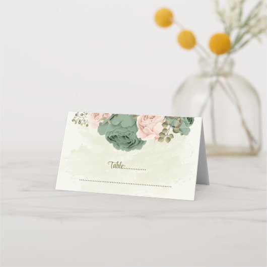 セージグリーン赤面花結婚植物薬 プレイスカード (正面)