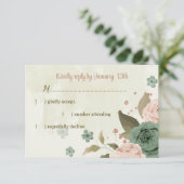 セージグリーン赤面花結婚植物薬 出欠カード (スタンド正面)