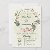 セージグリーン赤面花結婚植物薬 招待状 (正面)