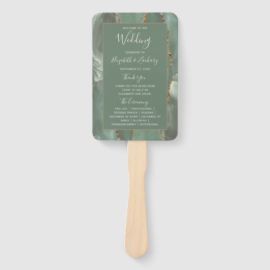 セージグリーン金ゴールドアゲート結婚式 プログラム ハンドファン (正面)