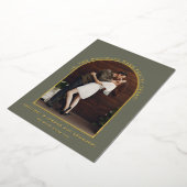 セージグリーン金ゴールドアーチフォト婚約 箔招待状 (回転した状態)