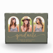 セージグリーン金ゴールドアーチ写真卒業 フォトブロック (正面)