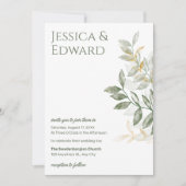 セージグリーン金ゴールドウォーターカラーボタニカル結婚ズシック 招待状 (正面)