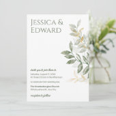 セージグリーン金ゴールドウォーターカラーボタニカル結婚ズシック 招待状 (スタンド正面)