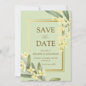 セージグリーン金ゴールドガーデンエレガントフローラ結婚ズ セーブザデート (正面)