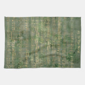 セージグリーン金ゴールドクリスマスミュージック キッチンタオル (横)
