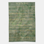 セージグリーン金ゴールドクリスマスミュージック キッチンタオル (縦)