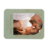 セージグリーン金ゴールドグリッターアーチドームフォト結婚ズ マグネット (横)