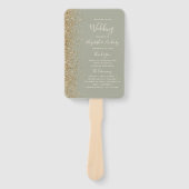 セージグリーン金ゴールドグリッターエッジ結婚式 プログラム ハンドファン (正面)