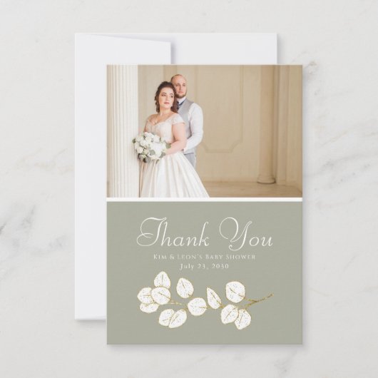 セージグリーン金ゴールドグリーナリーユーカリ サンキューカード (正面)