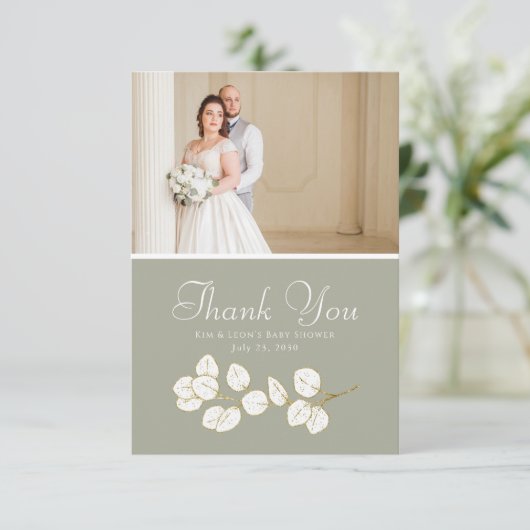 セージグリーン金ゴールドグリーナリーユーカリ サンキューカード (スタンド正面)