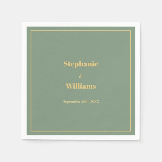 セージグリーン金ゴールドゴールデンミニマルエレガント結婚ズ スタンダードカクテルナプキン (正面)