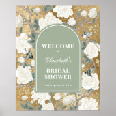 セージグリーン金ゴールドシノエリーブライダルシャワーウェルカム ポスター (正面)