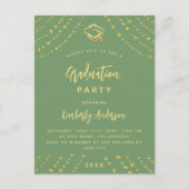 セージグリーン金ゴールドスター卒業パーティモダンー年 インビテーションポストカード (正面)