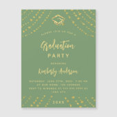 セージグリーン金ゴールドスター卒業パーティラグジュアリー マグネット招待状 (正面)