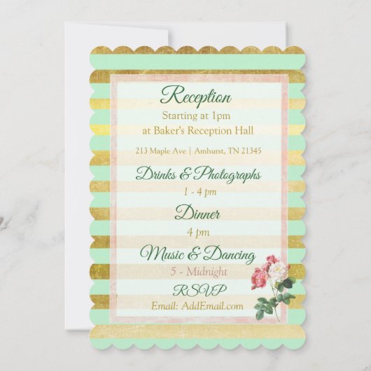 セージグリーン金ゴールドストライプのフローラ結婚式招待状 招待状 (裏面)