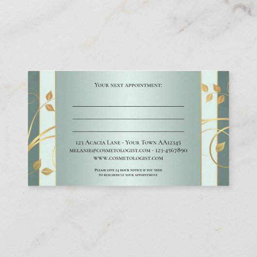 セージグリーン金ゴールドフローラアポイントメント名刺 予約カード (裏面)