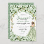 セージグリーン金ゴールドプリンセスドレスキンセアニェラ 招待状 (正面/裏面)