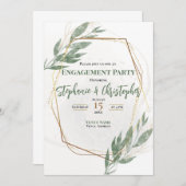 セージグリーン金ゴールドユーカリフローラ婚約パーティ 招待状 (正面/裏面)