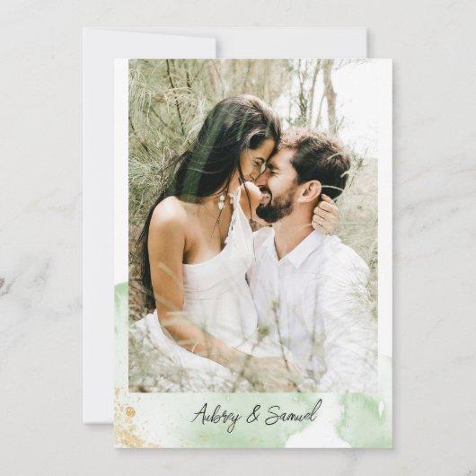 セージグリーン金ゴールドユーカリ結婚ス写真 招待状 (裏面)