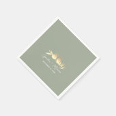 セージグリーン金ゴールドラブバ結婚ーズ スタンダードカクテルナプキン (角)