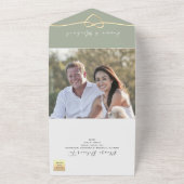 セージグリーン金ゴールドロープ結婚ハート オールインワン招待状 (外側)