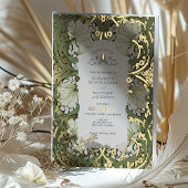 セージグリーン金ゴールドヴィンテージパンペネルウィリアムモリスF 箔招待状