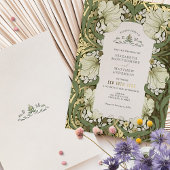 セージグリーン金ゴールドヴィンテージパンペネルウィリアムモリスF 箔招待状