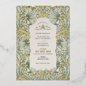 セージグリーン金ゴールドヴィンテージパンペネルウィリアム・モリス 箔招待状 (正面)