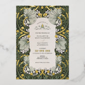 セージグリーン金ゴールドヴィンテージパンペネルウィリアム・モリス 箔招待状 (正面)