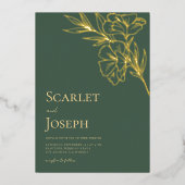 セージグリーン金ゴールド植物学QRコードRSVP 結婚's 箔招待状 (正面)