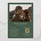 セージグリーン金ゴールド植物学QRコードRSVP 結婚's 箔招待状 (裏面)