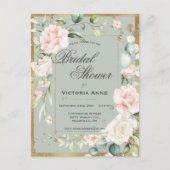 セージグリーン金ゴールド水彩フローラブライダルシャワーイン ポストカード (正面)