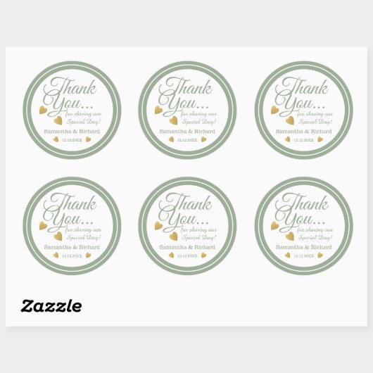 セージグリーン金ゴールド結婚ハートの件 ラウンドシール (シート)