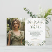 セージグリーン16誕生日写真サンキューカード 招待状 (スタンド正面)