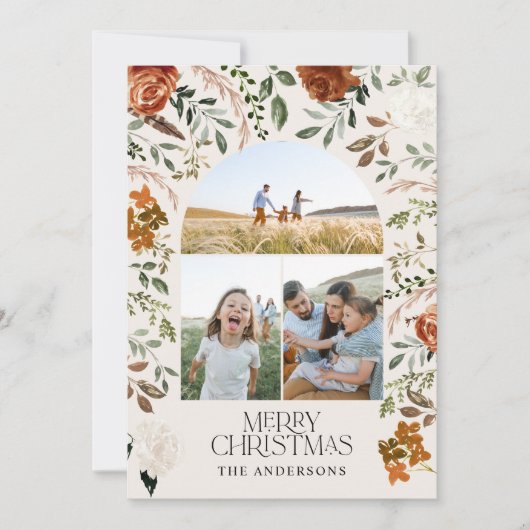 セージグリーン3写真植物学エレガントのアーチ休日 シーズンカード (正面)