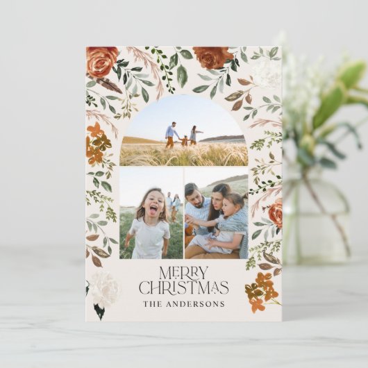 セージグリーン3写真植物学エレガントのアーチ休日 シーズンカード (スタンド正面)