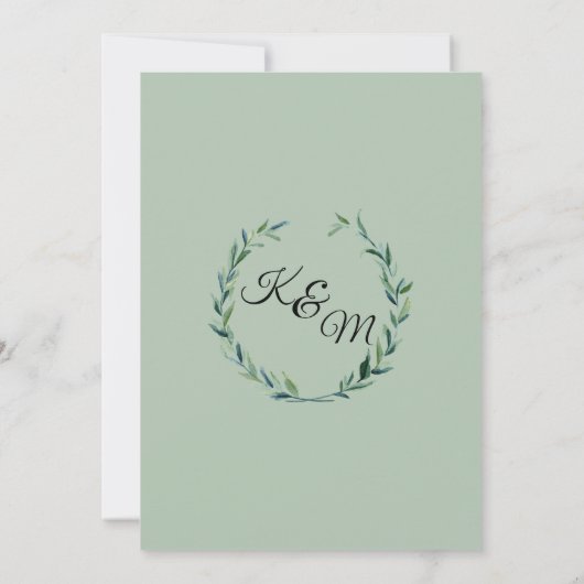 セージグリーン5X7ローレルリースオリーブリーフモダン 招待状 (裏面)