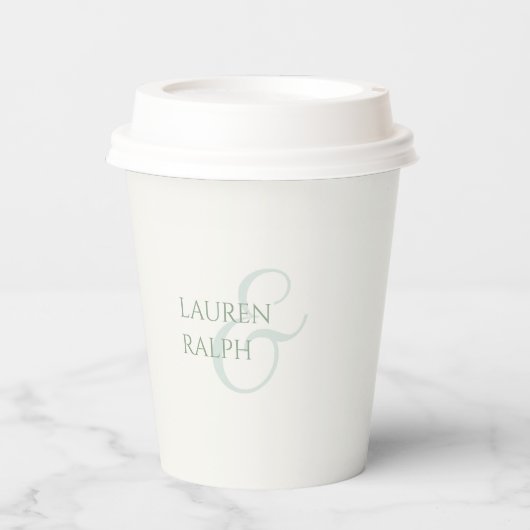 セージグリーン&アイボリーカップルモノグラム 紙コップ (正面)