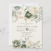 セージグリーン&アイボリーフラワーリハーサルディナー 招待状 (正面)