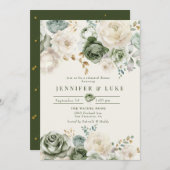 セージグリーン&アイボリーフラワーリハーサルディナー 招待状 (正面/裏面)