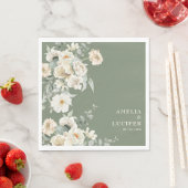 セージグリーン&アイボリーフローラモノグラムクレスト結婚ズ スタンダードランチョンナプキン (インサイチュ)