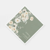 セージグリーン&アイボリーフローラモノグラムクレスト結婚ズ スタンダードランチョンナプキン (角)