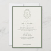 セージグリーン&アイボリーフローラモノグラムクレスト結婚ズ 招待状 (正面)