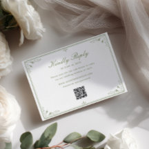 セージグリーン アンティークフレーム 結婚式 QRコード RSVP