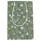 セージグリーン イエロー ホワイト ワイルドフラワーズ 誕生日 彼女 ミディアムペーパーバッグ (正面)