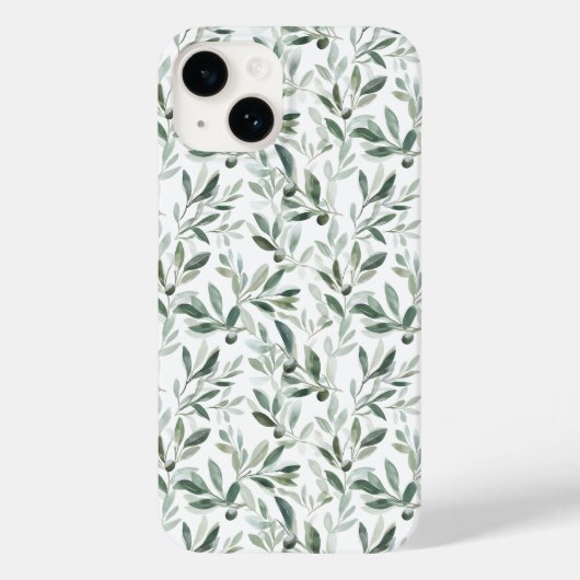 セージグリーン+ウォーターカラー フランス カントリー オリーブ パターン Case-Mate iPhoneケース (裏面)