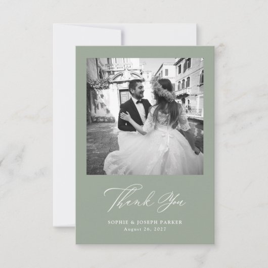 セージグリーン | エレガイタリアンンス二結婚枚 サンキューカード (正面)
