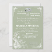 セージグリーン エレガント ヌエストラ ボダ 招待状 (正面)
